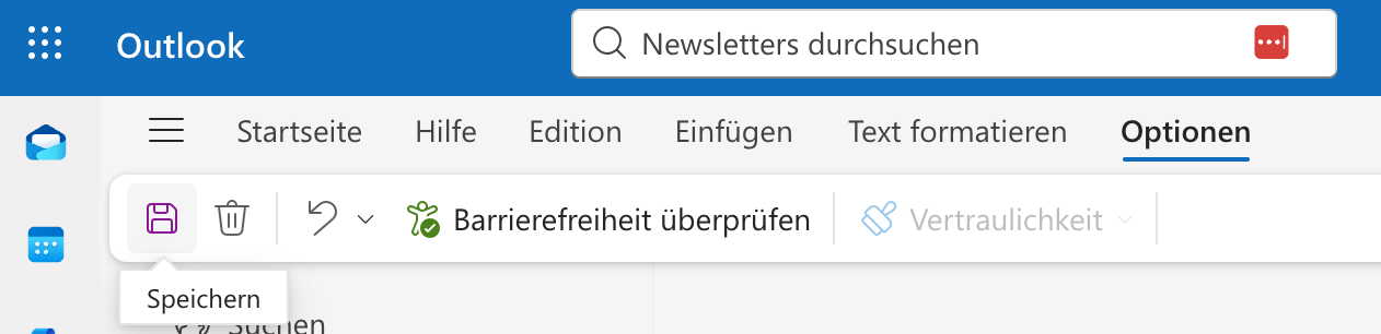 manuelles speichern des outlook newsletters