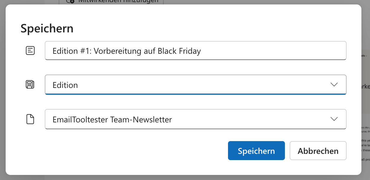 name für outlook newsletter vergeben