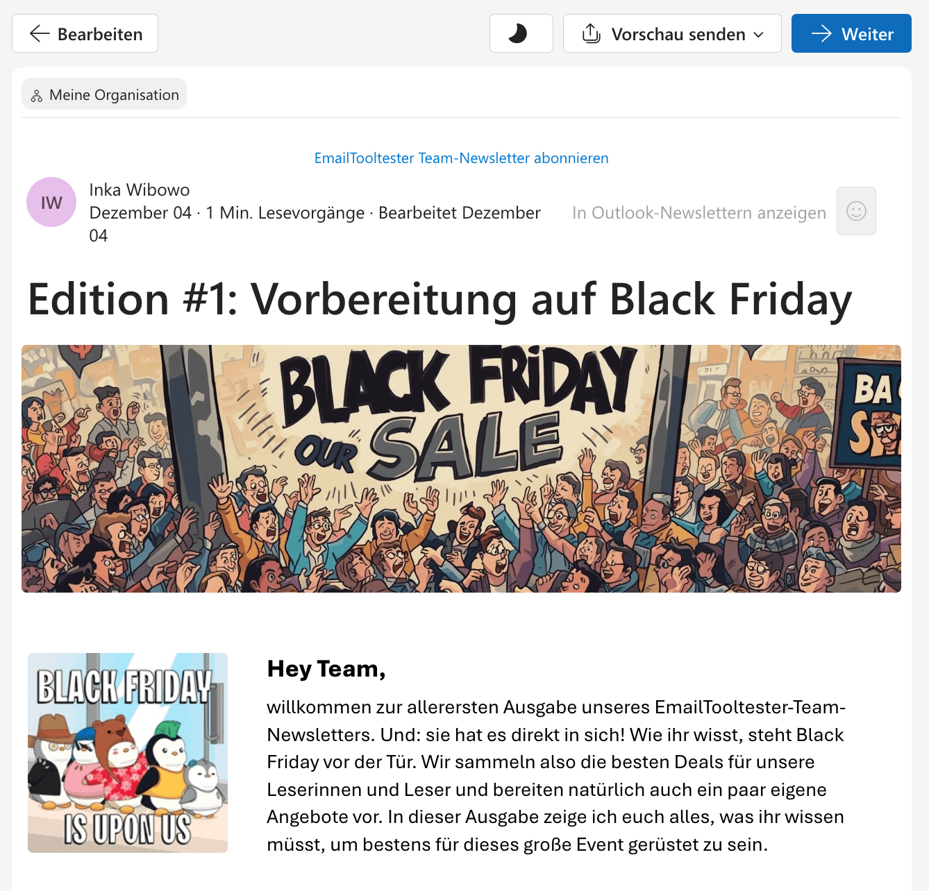 vorschau newsletter beispiel von emailtooltester in outlook