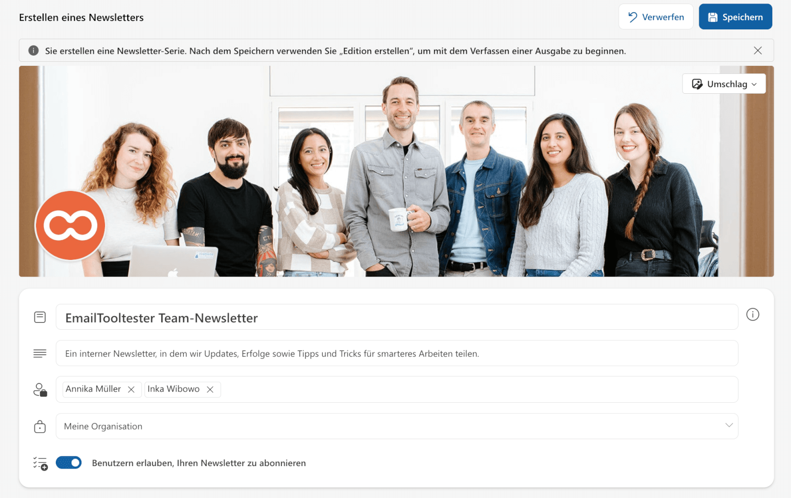 beispiel newsletter in outlook mit beispielfoto von emailtooltesters team