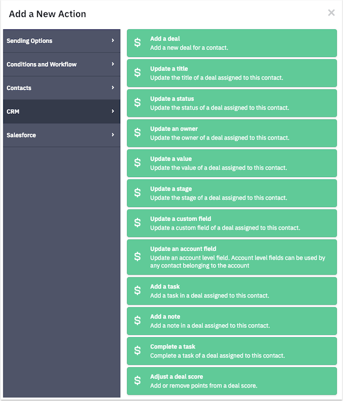 crm actions activecampaign