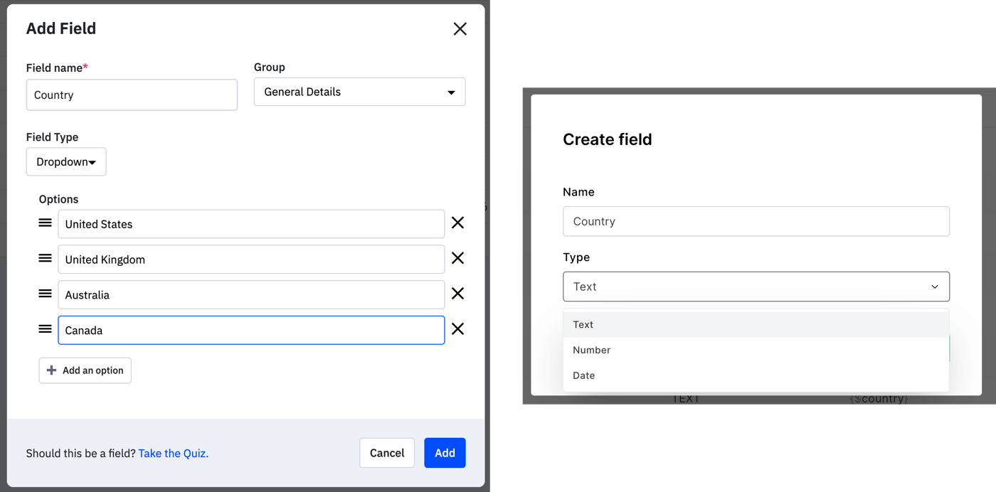 Database fields