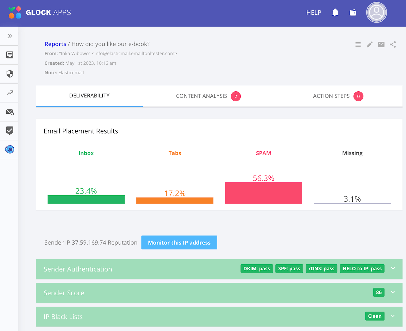 test de délivrabilité glockapps 