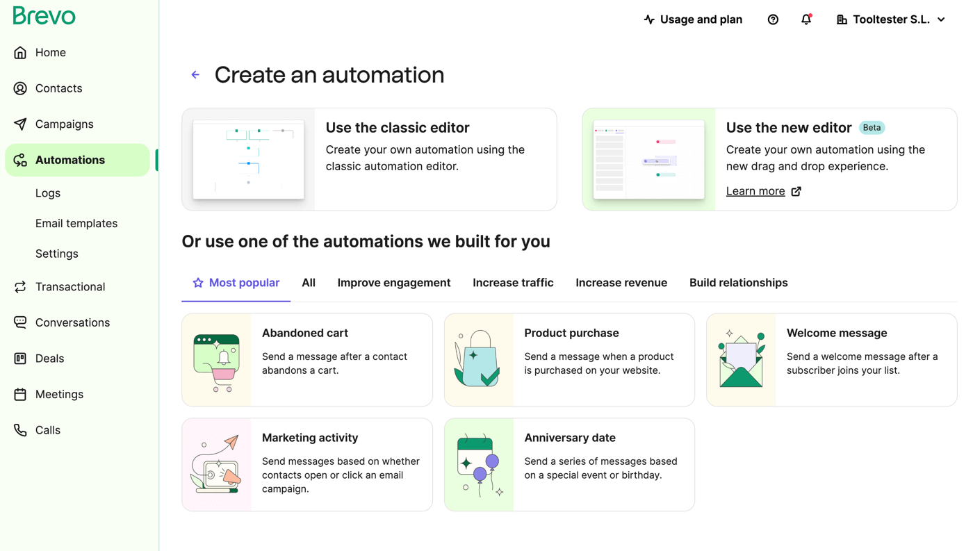 brevo automations dashboard