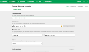 configuracion campaña mailerlite