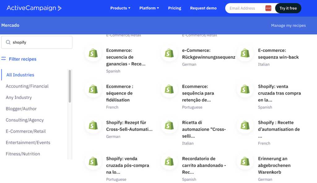 recipes automatizacion activecampaign shopify