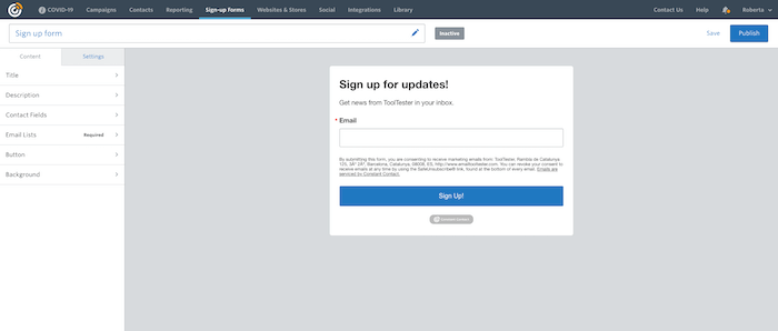 Constant Contact Registration Form