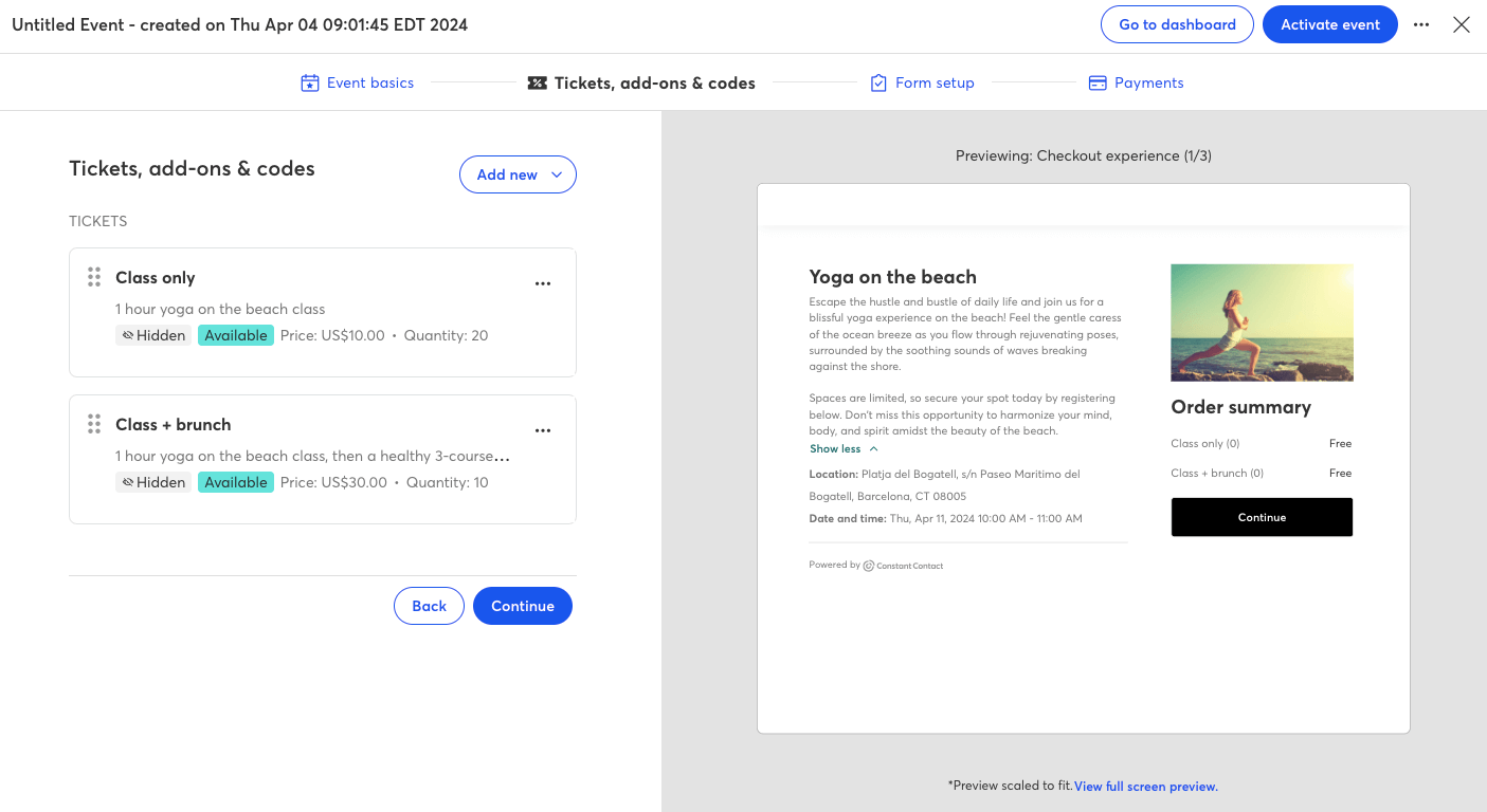 constant contact event setup