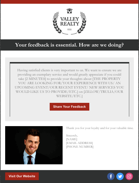 constant contact agent feedback template