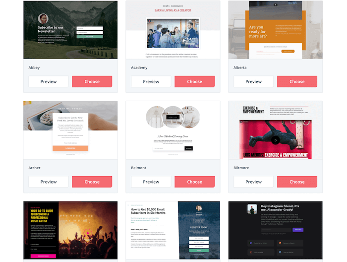 convertkit landing page templates