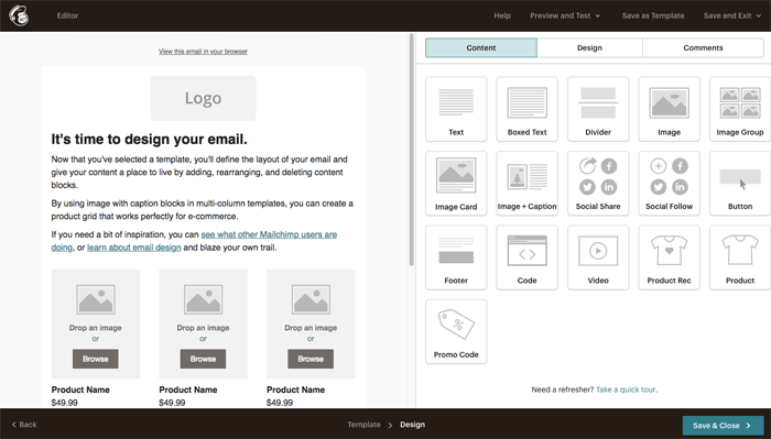 Mailchimp editor