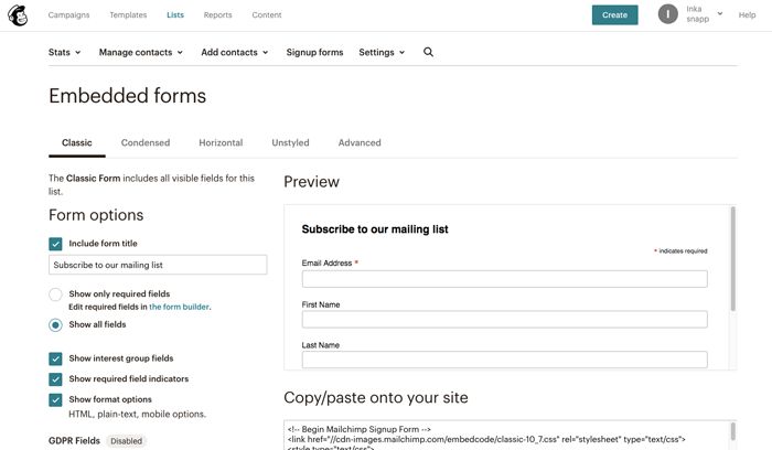 Mailchimp embedded forms