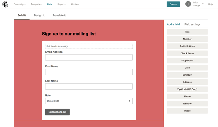 mailchimp form builder