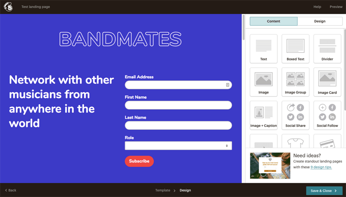 Kit landing pages
