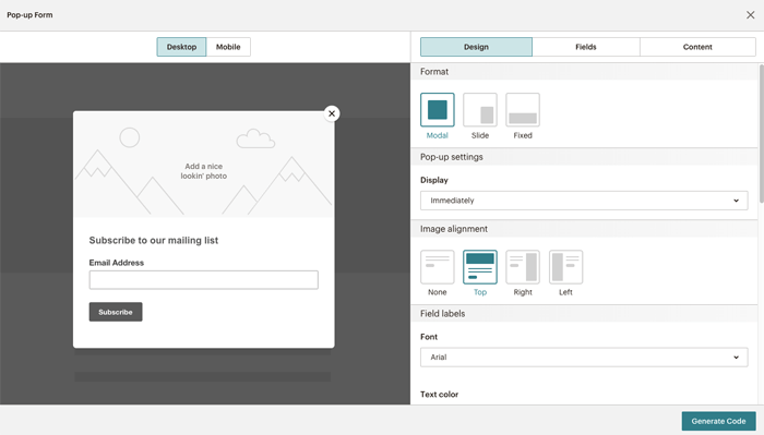 Mailchimp popup forms