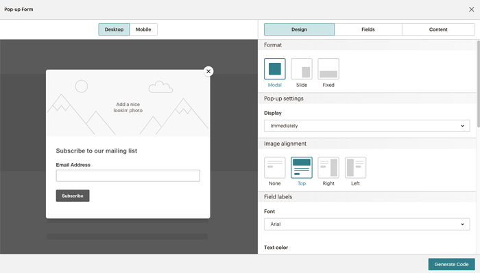 MailChimp popup forms