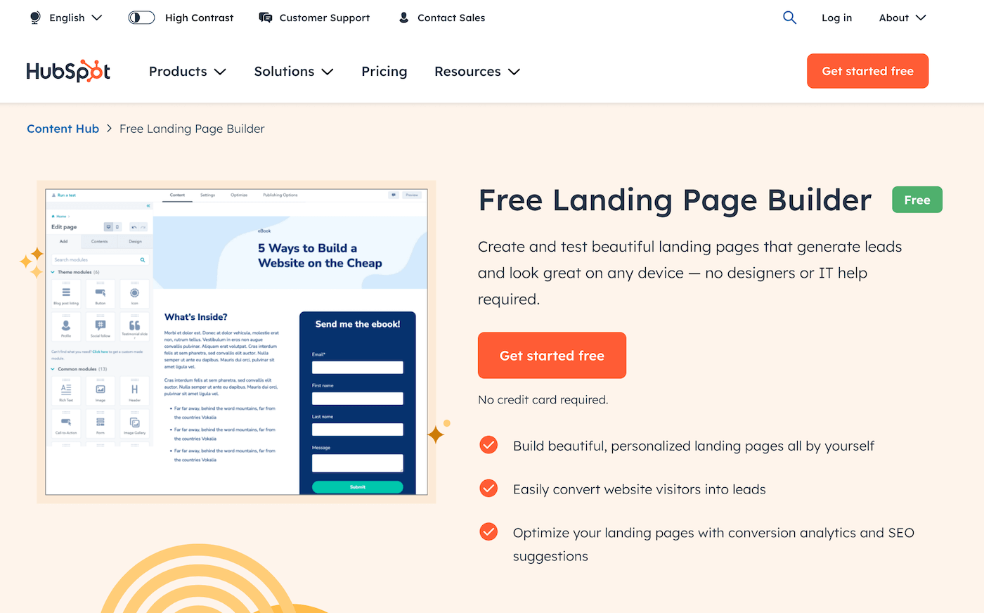 hubspot free landing page homepage