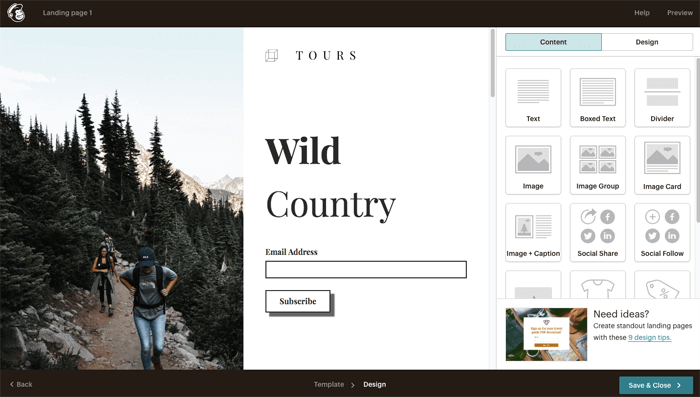 Mailchimp free landing page