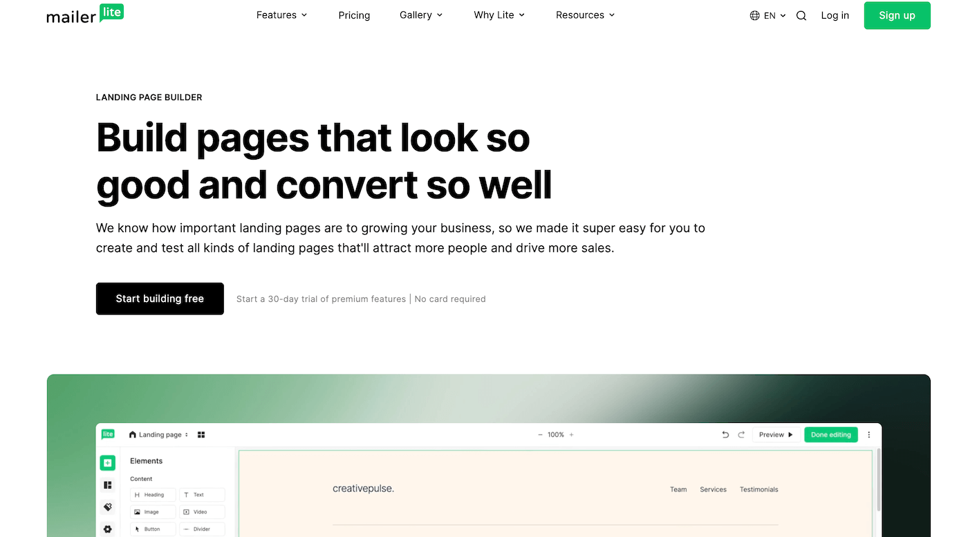 mailerlite landing page builder