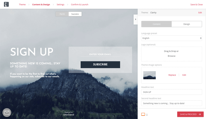 Omnisend free landing page