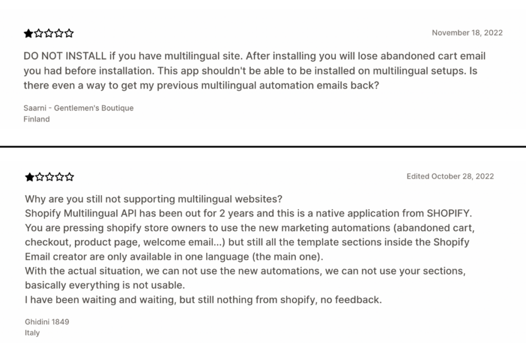 shopify email multilingual reviews