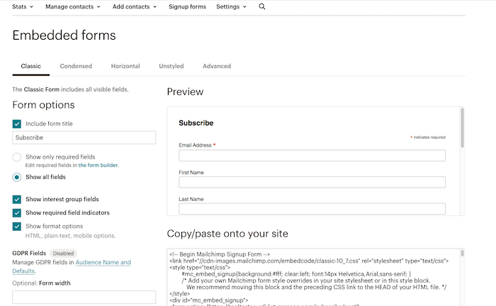 Sendinblue vs Mailchimp - registration form MC