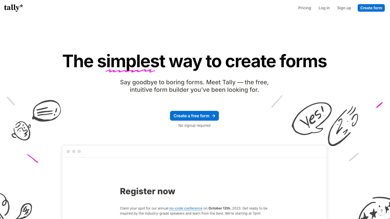tally forms homepage