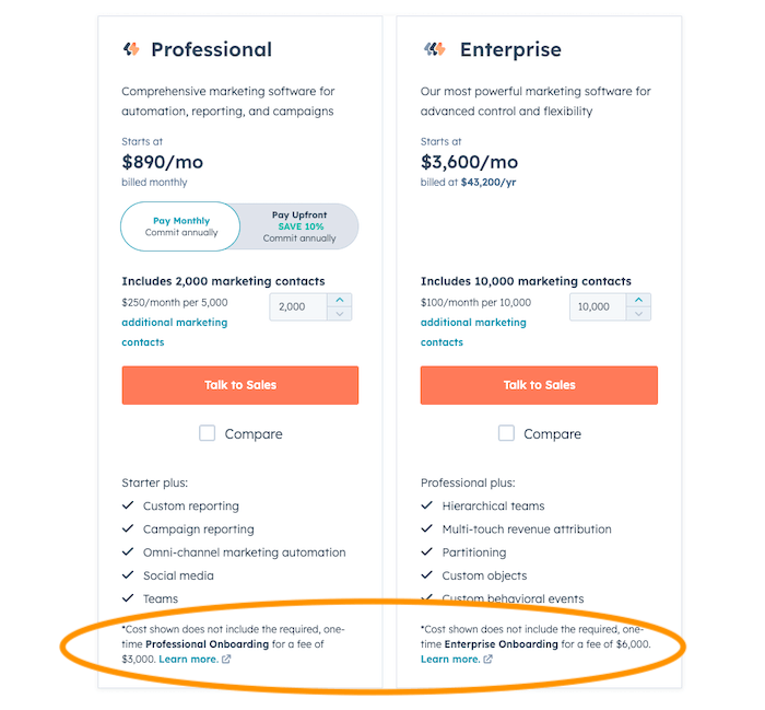 HubSpot Onboarding Fees