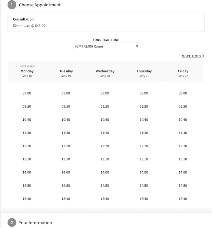 acuity scheduling booking page