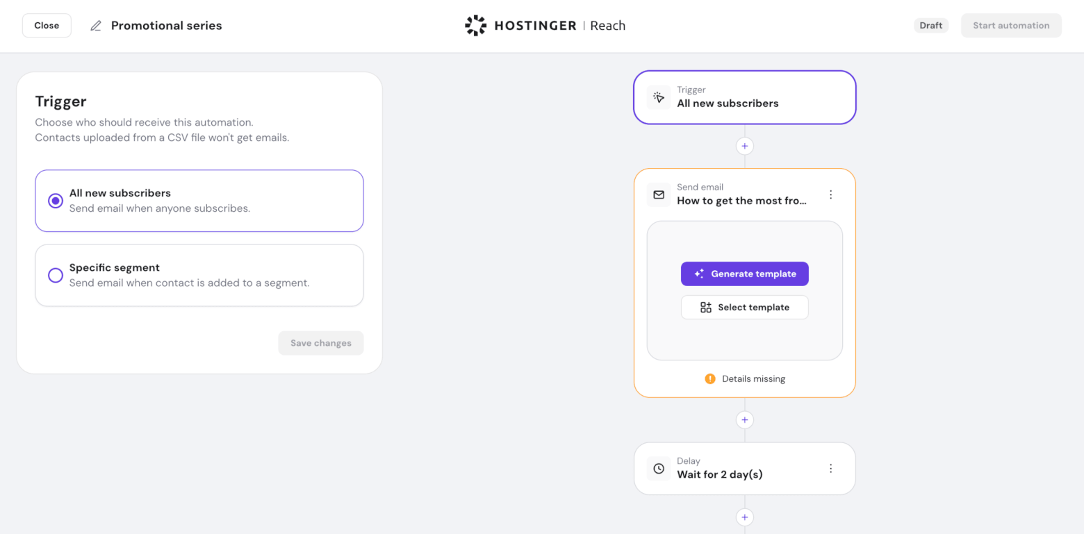 hostinger reach automation builder