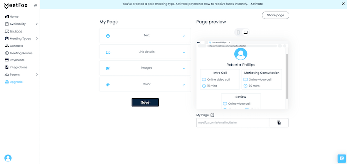 meetfox booking page