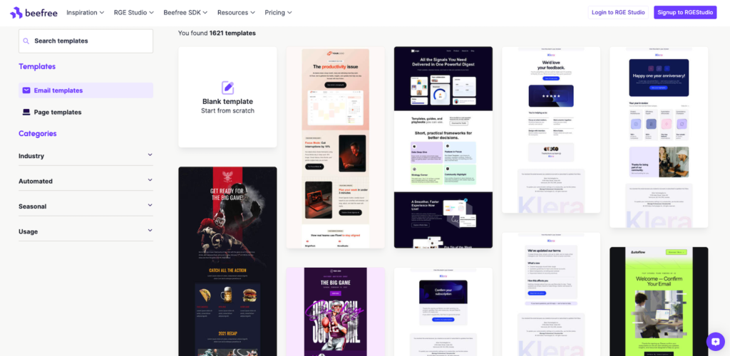 beefree email templates