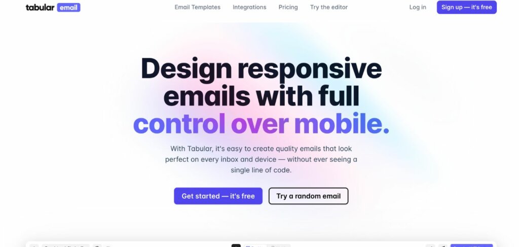 tabular email homepage 