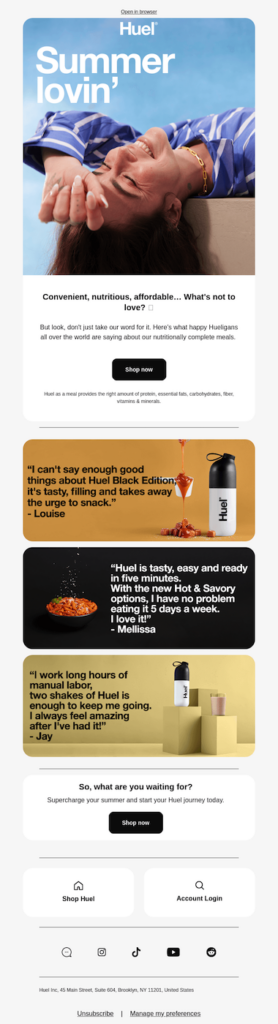 food newsletter example huel
