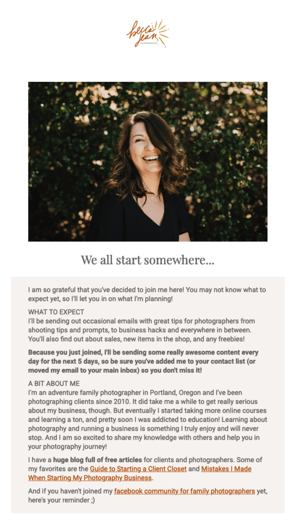 photography newsletter example