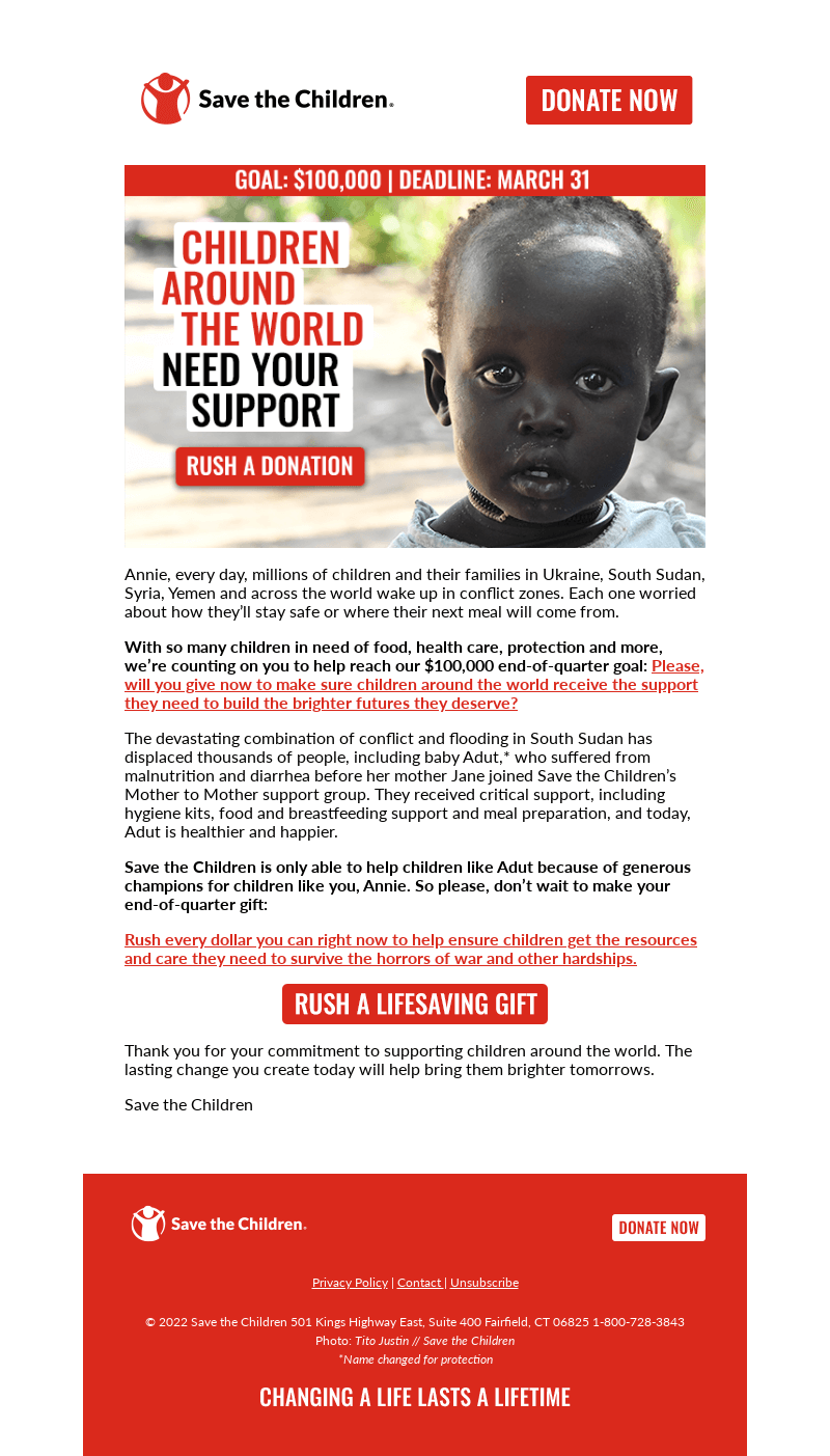 save the children exemple de newsletter 