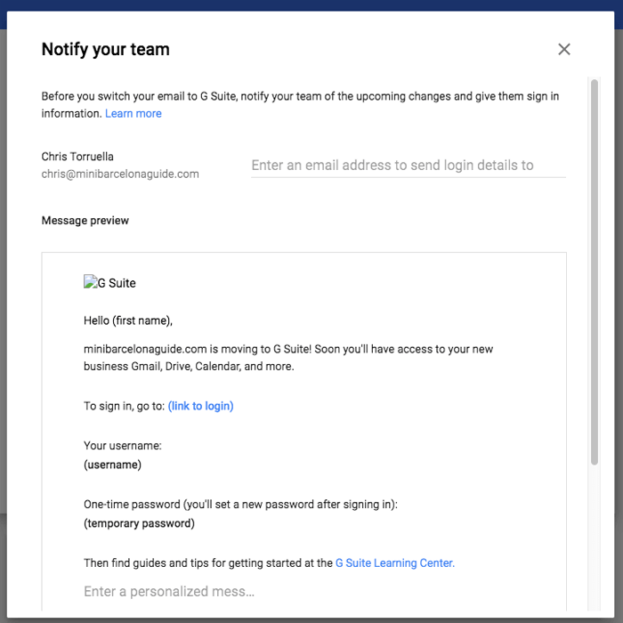 g suite notify team