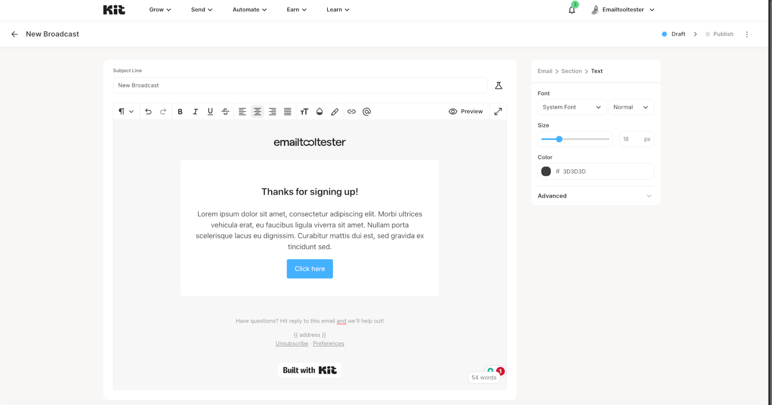 convertkit email editor