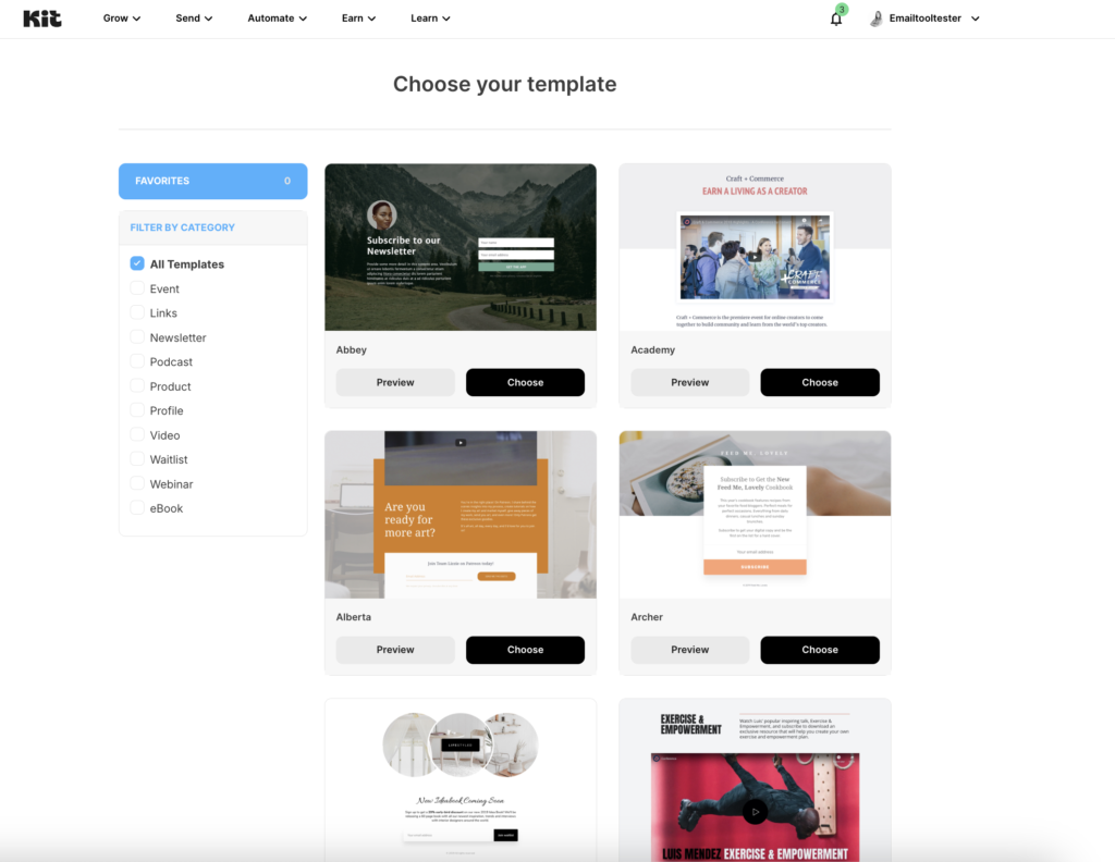 kit landing page templates