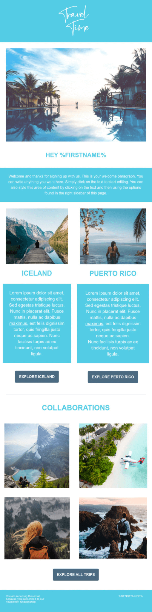 active campaign travel tourism email template