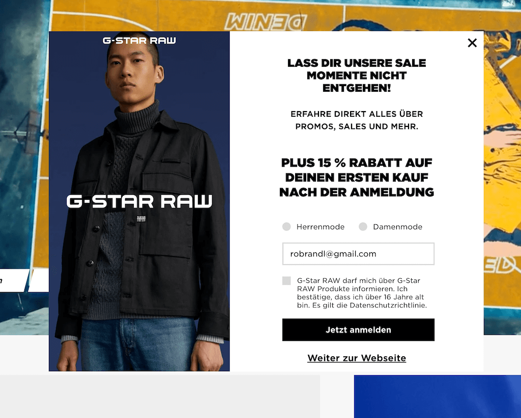 gstar popup beispiel