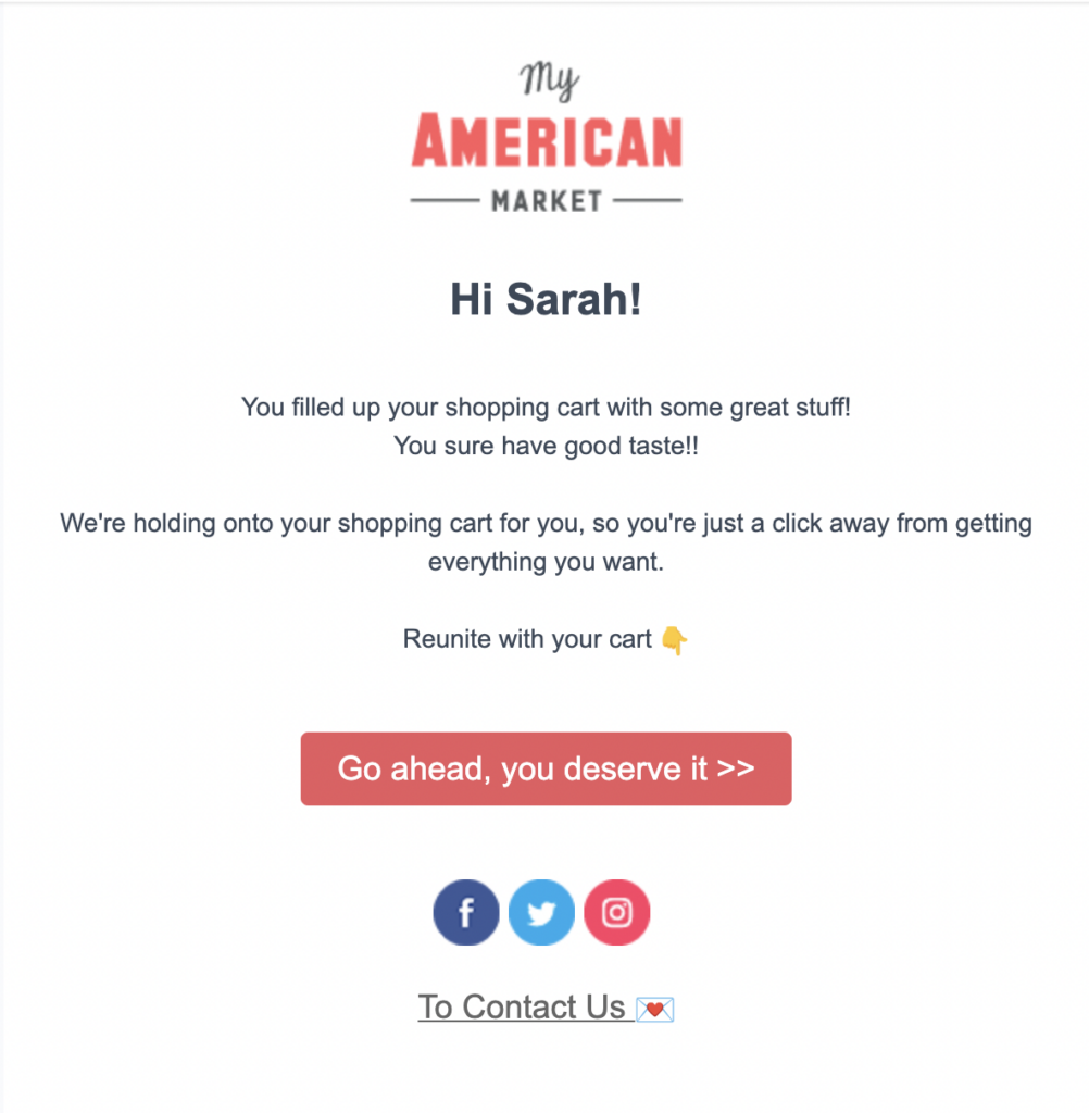 abandoned cart email example - my american market