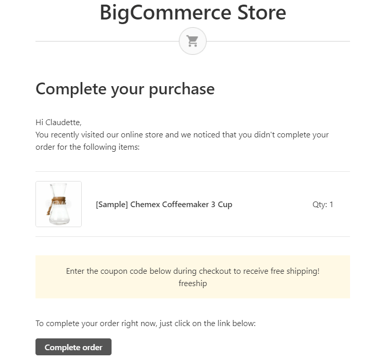 bigcommerce abandoned cart example