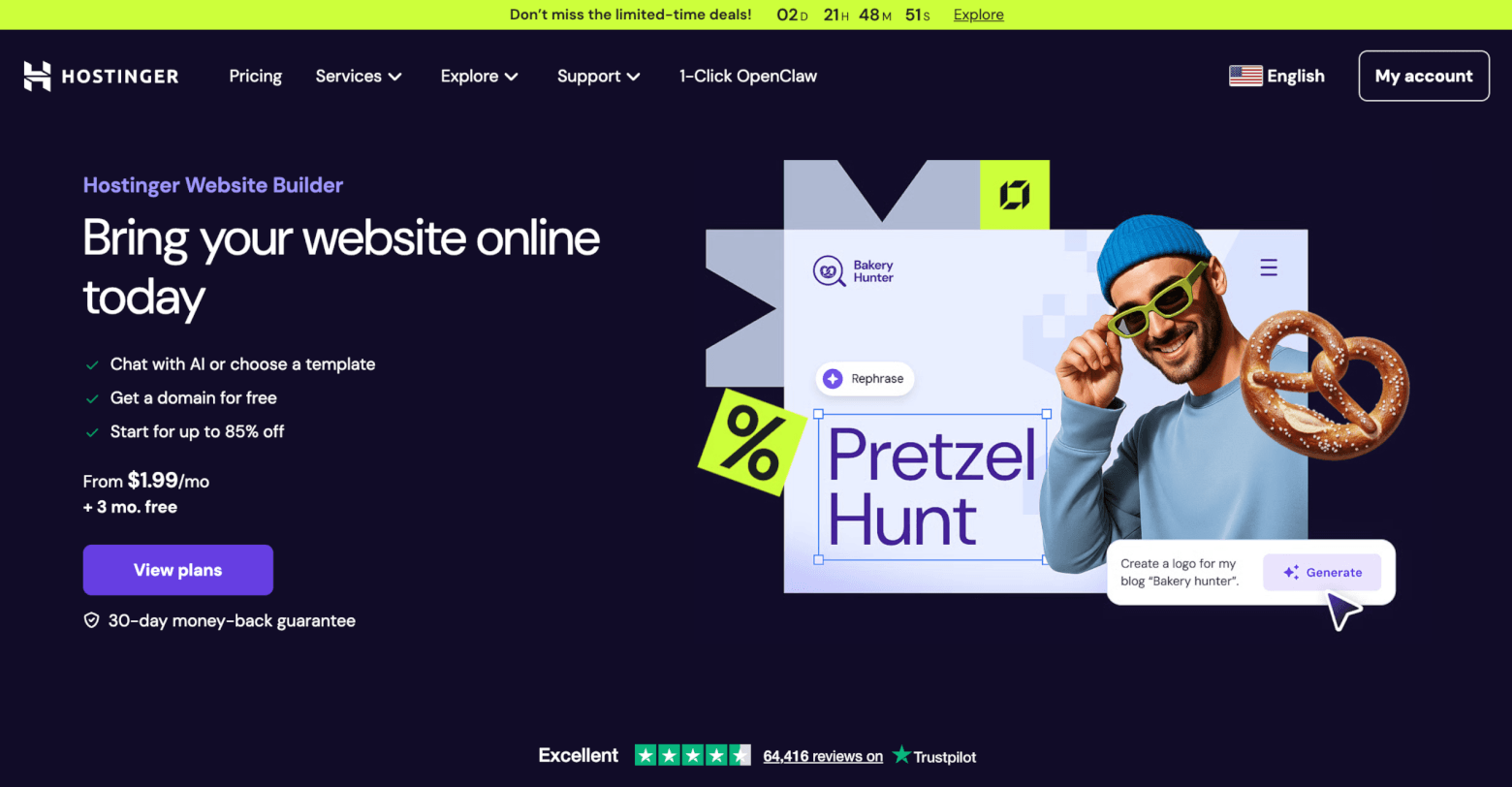hostinger website builder homepage
