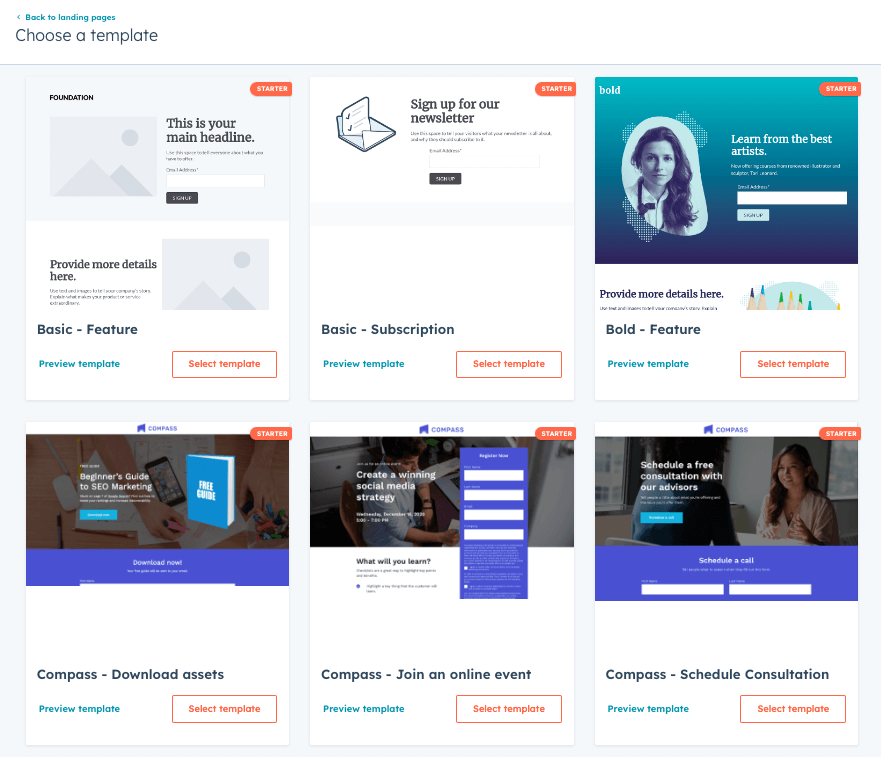 hubspot cms hub landing page templates