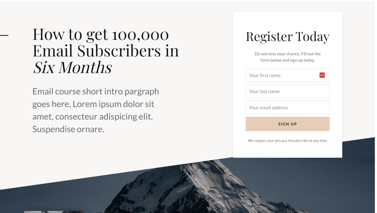 kit landing page example