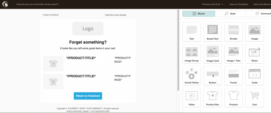 mailchimp abandoned cart editor