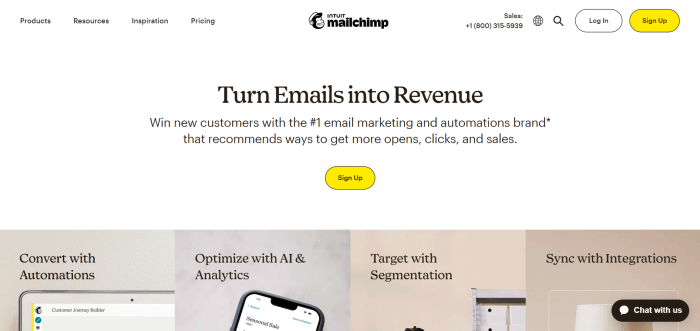 Mailchimp homepage