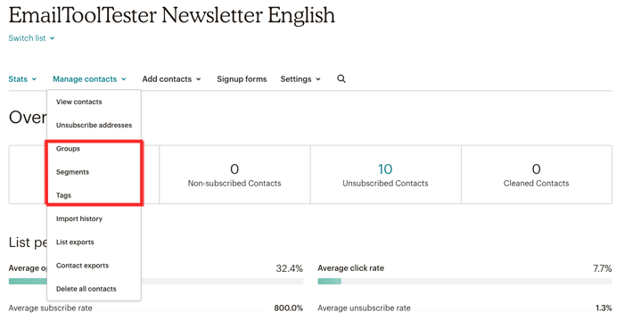 Mailchimp lists