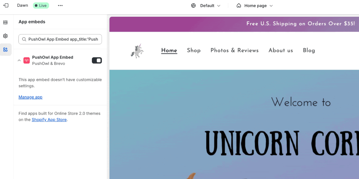 pushowl brevo app unicorn corner